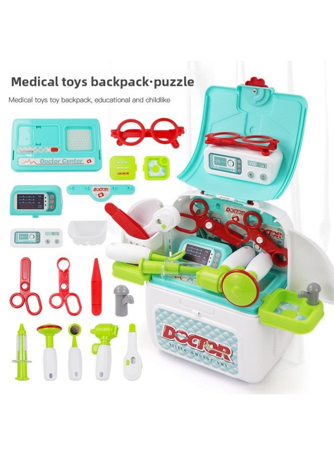 Cross Border Children's Play Home Kitchen Toys Boys And Girls Makeup Doctor Tools Pet Cat Dog Backpack Set-Color:Tide Love Medical 2 In 1 Toy Backpack 008-965A - Image 1
