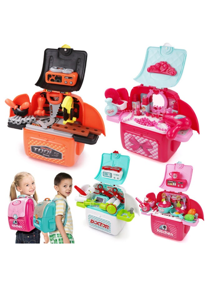 Cross Border Children's Play Home Kitchen Toys Boys And Girls Makeup Doctor Tools Pet Cat Dog Backpack Set-Color:Tide Love Medical 2 In 1 Toy Backpack 008-965A - Image 3