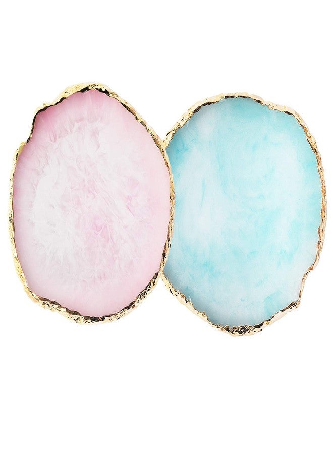 JASSINS Resin Nail Art Palette,Nail Art Painting Mixed Color Palette Gold Edge Nail Gel Color Makeup Display Board (Pink+Blue) - Image 1