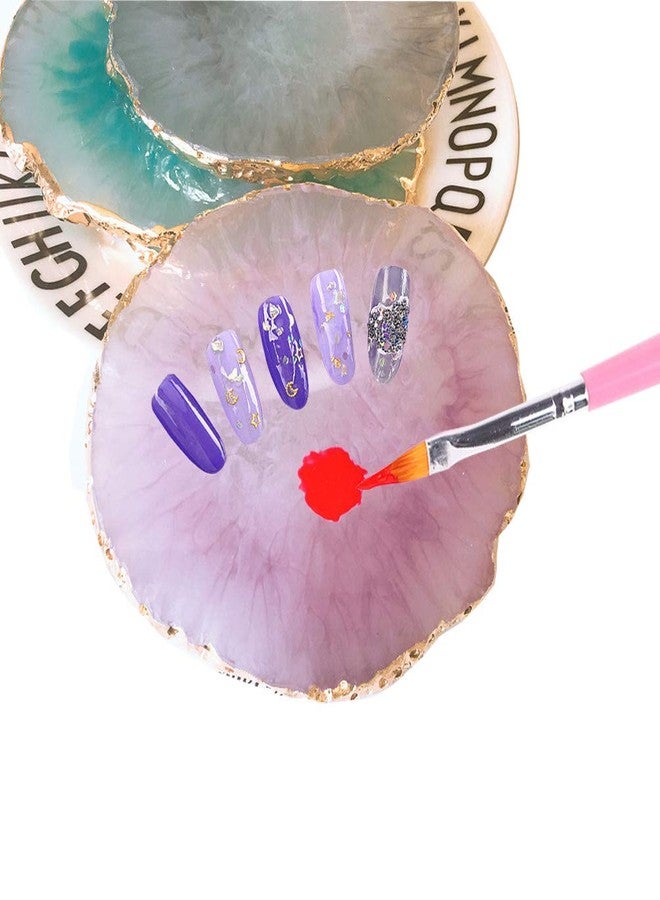 JASSINS Resin Nail Art Palette,Nail Art Painting Mixed Color Palette Gold Edge Nail Gel Color Makeup Display Board (Pink+Blue) - Image 3
