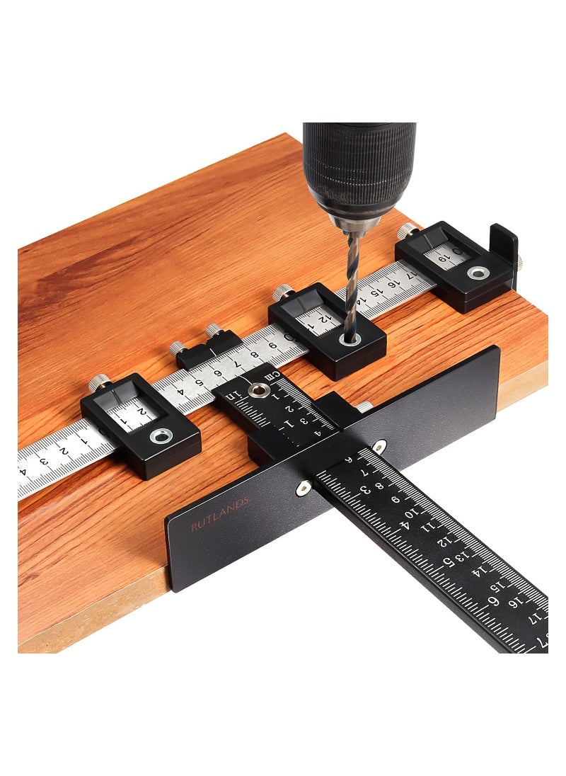 KASTWAVE - Cabinet Hardware Jig Tool, Adjustable Punch Locator Drill Template Guide, Multifunctional Woodworking Aids Wood Drilling Dowelling Guide For Installation of Handles Knobs on Doors And Drawer (Black) - Image 1