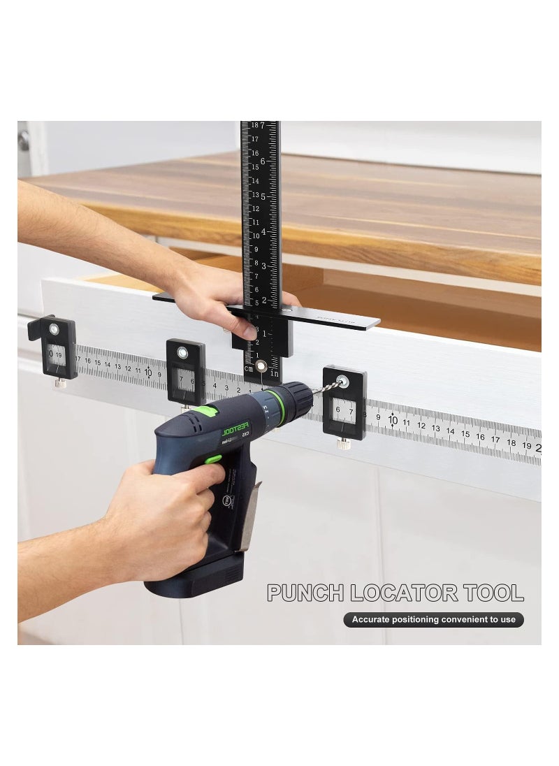 KASTWAVE - Cabinet Hardware Jig Tool, Adjustable Punch Locator Drill Template Guide, Multifunctional Woodworking Aids Wood Drilling Dowelling Guide For Installation of Handles Knobs on Doors And Drawer (Black) - Image 1