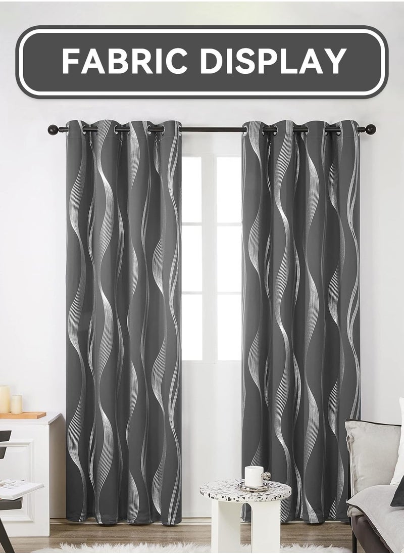 LEOKOR 2 Panels Decorative Silver Thread Foil Blackout Curtains Thermal Insulated  Darkening Curtains 132*214CM  - Image 2