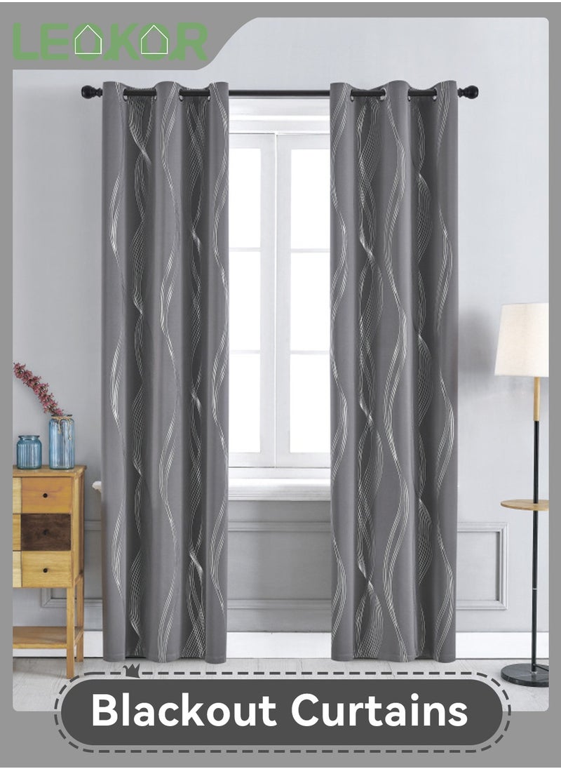 LEOKOR 2 Panels Decorative Silver Thread Foil Blackout Curtains Thermal Insulated  Darkening Curtains 132*214CM  - Image 1