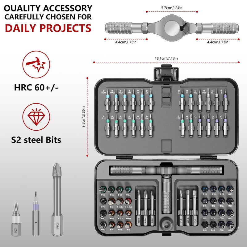 JENABOM 66 in 1 Magnetic Screwdriver Set, DIY Ratchet Screwdriver Set, Multi Bit Magnetic Drive Set with Detachable Ratchet Handle, Portable Compact Repair Tool Kit - Image 3