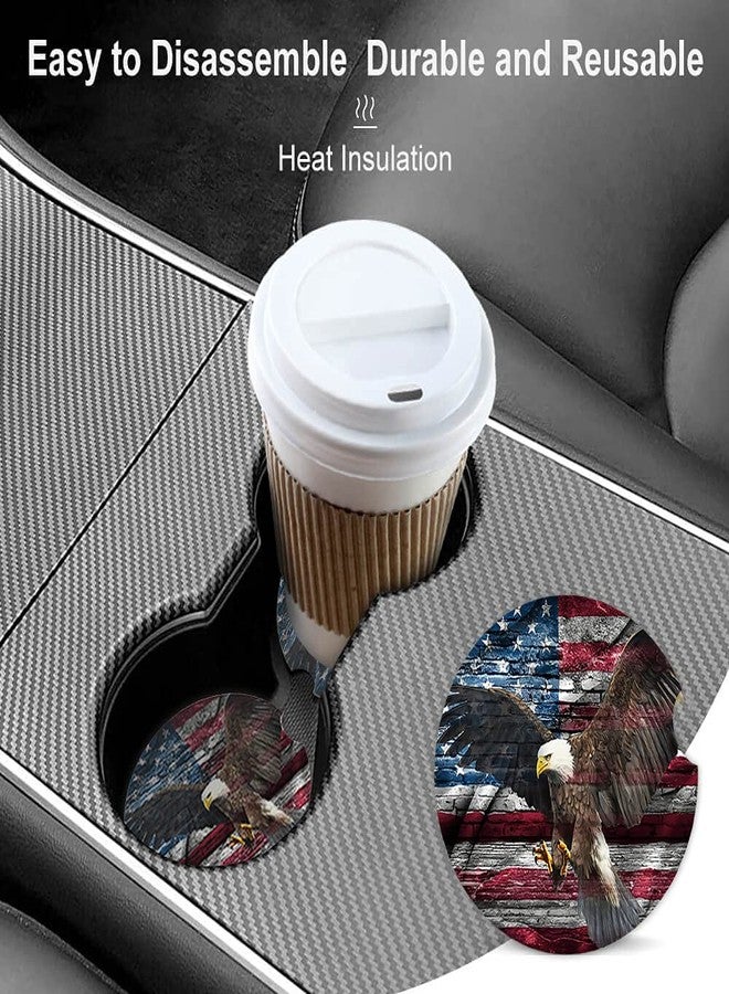 ZHIZHEND American Flag Eagle Spreads Its Wings with USA Flag Absorbent Car Coasters,Ceramic Cup Holders Coasters with a Finger Notch for Women Men 2.56"(2 Pieces) - Image 5