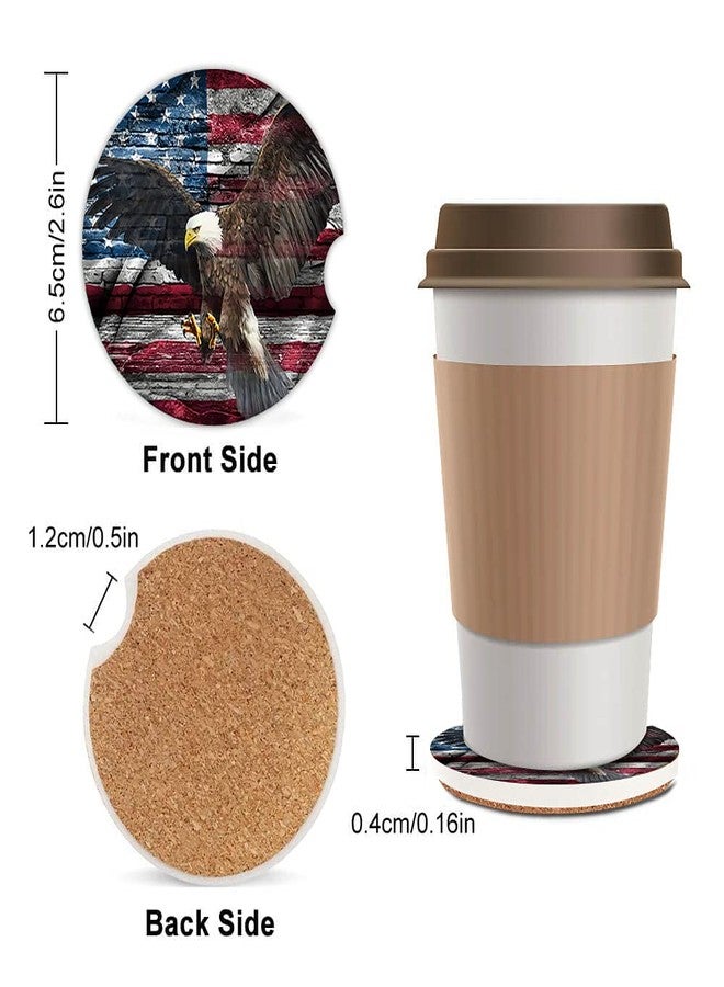 ZHIZHEND American Flag Eagle Spreads Its Wings with USA Flag Absorbent Car Coasters,Ceramic Cup Holders Coasters with a Finger Notch for Women Men 2.56"(2 Pieces) - Image 3