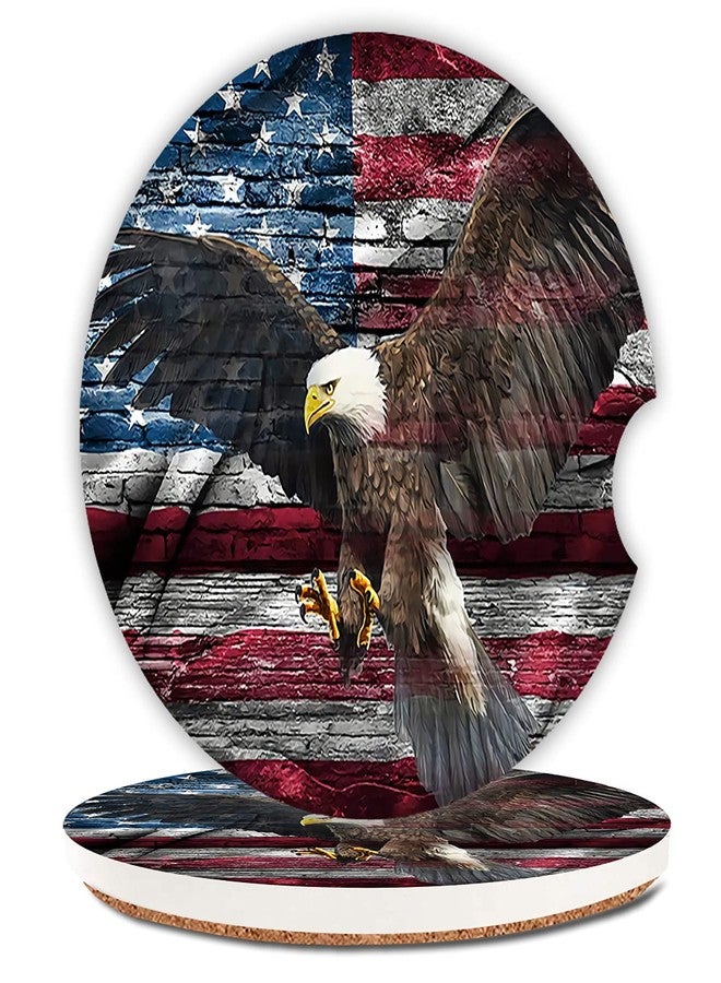 ZHIZHEND American Flag Eagle Spreads Its Wings with USA Flag Absorbent Car Coasters,Ceramic Cup Holders Coasters with a Finger Notch for Women Men 2.56"(2 Pieces) - Image 1