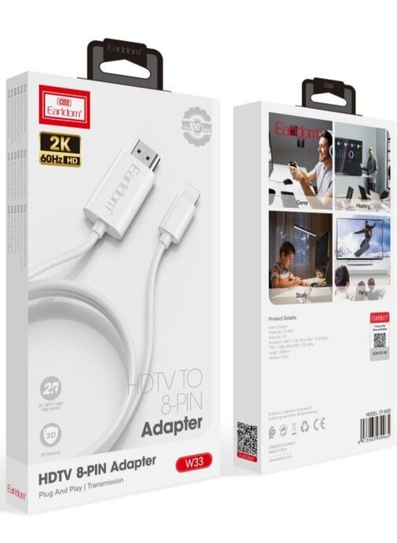 Generic - NEW ET-W33 HDMI to Lightning Adapter Cable, 2 Meters - High-Definition Streaming for iPhone u0026 iPad - Image 1