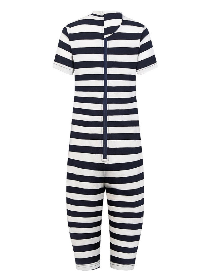EEOST Adaptive Clothing for Kids Special Needs Autism Sensory Jumpsuit Anti-Strip Romper with Back Zipper Sizes 3-16 Years (Navy/White, 3-4 Years Old) - Image 2