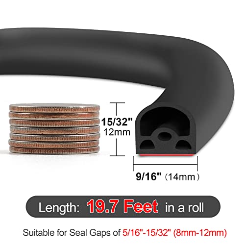 Benory [New Upgrade] 19.7Ft Silicone Door Weather Stripping Door Seal Strip for Doors & Windows, Multi-Layer Soundproof Chamber Design, Self-Adhesive, Seal Large Gaps, Easy to Cut & Install - Image 2