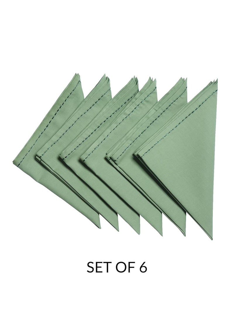 Zeba World Dinner Table Napkins 100% Cotton Set of 6 pcs | Embroidered Chawal Taka | Washable and Reusable Napkins for Dinner Table - Olive Green - 16x16 inches (40x40cms) (Pack of 6) - Image 2