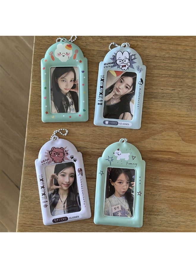 NIBEMINENT 1 - Piece Bear Rabbit DogKpop Photo Card Holder Pendant Key Chain ID Badge Holder ID Card Holder Photo Card Protector for School ID Office ID Access Card for Women Girls - Image 2