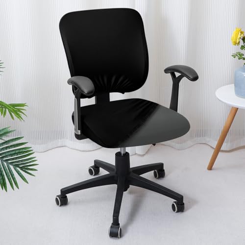 HOKIPO غطاء كرسي مكتب HOKIPO لكرسي المهام - قماش قابل للتمدد 140 GSM - مضاد للانزلاق وقابل للغسل - يناسب كراسي المكتب الصغيرة بدون مسند رأس، أسود جت (AR-6203-BLK) - Image 2