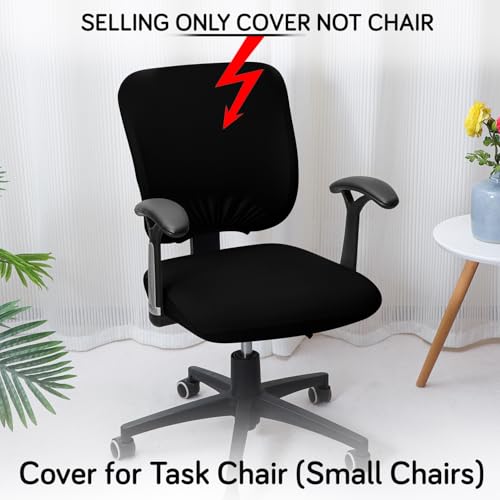 HOKIPO غطاء كرسي مكتب HOKIPO لكرسي المهام - قماش قابل للتمدد 140 GSM - مضاد للانزلاق وقابل للغسل - يناسب كراسي المكتب الصغيرة بدون مسند رأس، أسود جت (AR-6203-BLK) - Image 3
