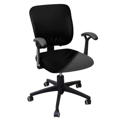 HOKIPO غطاء كرسي مكتب HOKIPO لكرسي المهام - قماش قابل للتمدد 140 GSM - مضاد للانزلاق وقابل للغسل - يناسب كراسي المكتب الصغيرة بدون مسند رأس، أسود جت (AR-6203-BLK) - Image 1