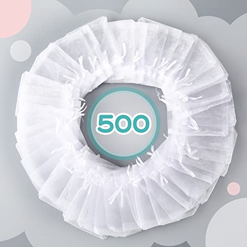 Hoolerry 500 Pcs White Organza Bags 3 x 4 Inch Jewelry Gift Bags Small Mesh Drawstring Sachet Wedding Favor Bracelet Bag for Packaging Jewelry Pouches Small Gifts - Image 3