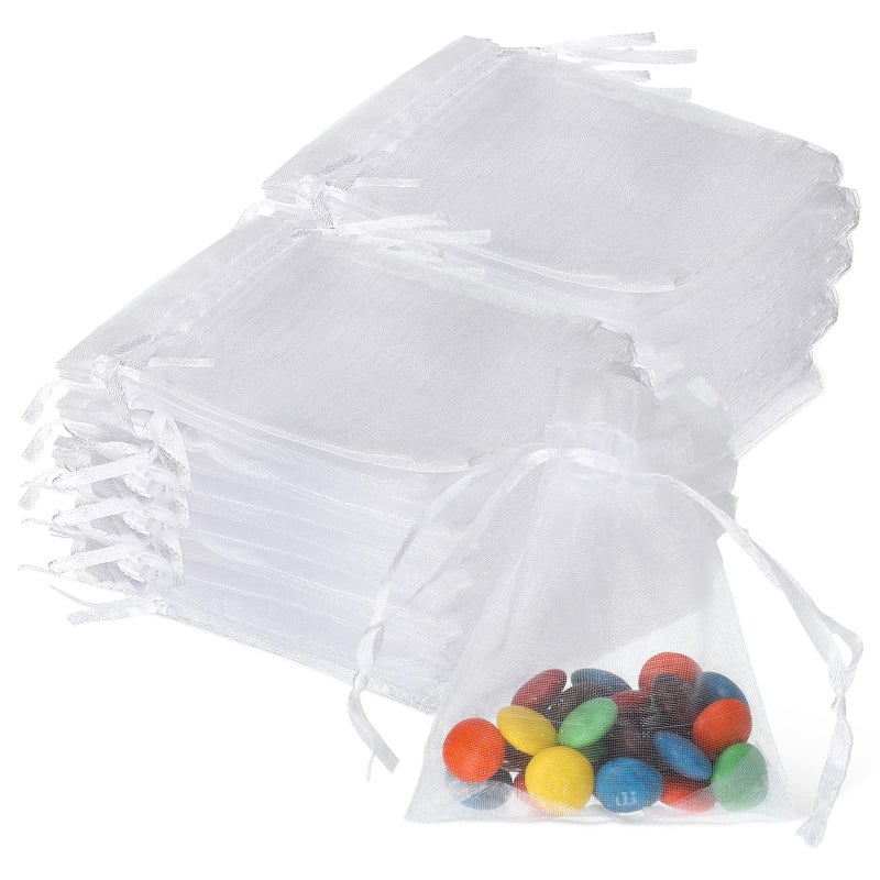 Hoolerry 500 Pcs White Organza Bags 3 x 4 Inch Jewelry Gift Bags Small Mesh Drawstring Sachet Wedding Favor Bracelet Bag for Packaging Jewelry Pouches Small Gifts - Image 2