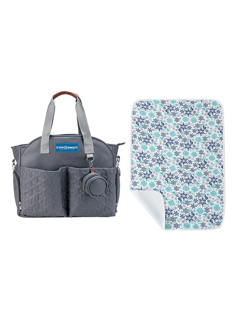 Combo Pack Of 2 Diaper Portable Bag With Reusable Changing Mat Printed Flower - Blue