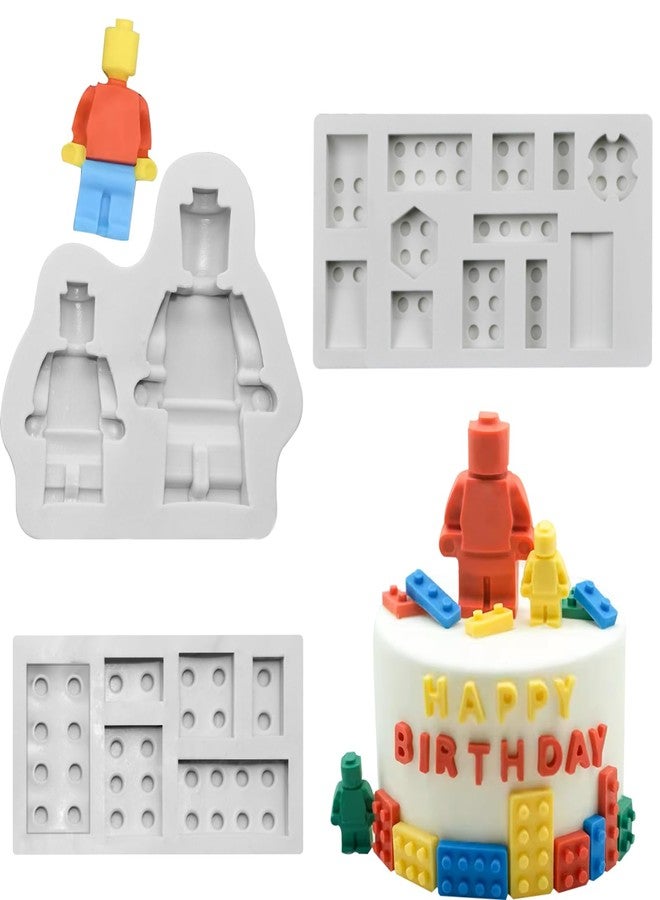 Yedadone 3 Pieces Building Bricks Robots Silicone Molds Building Block Chocolate Silicone Mold for Ice Chocolate Candy Cake Making - Image 1