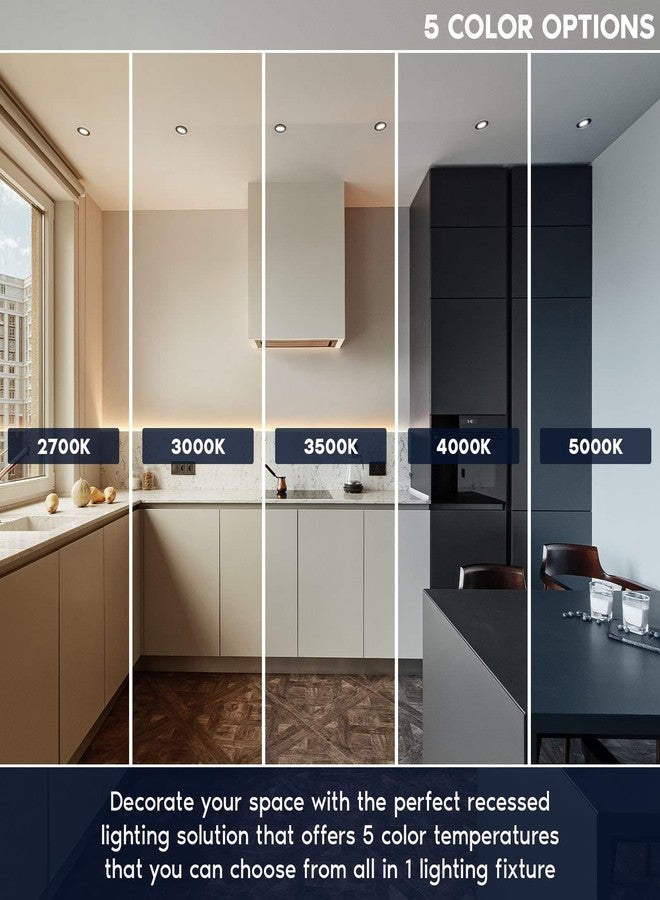 LUXRITE مصباح لوكسرايت LED غائر مقاس 4 بوصات مع صندوق توصيل، 11 واط (ما يعادل 75 واط)، 5 درجات حرارة لونية قابلة للاختيار من 2700 كلفن إلى 5000 كلفن، مصابيح LED كروية قابلة للتعديل والدوران، 1000 لومن، قابل للتعتيم، مقاوم للرطوبة، حاصل على شهادة ETL، أسود - Image 2