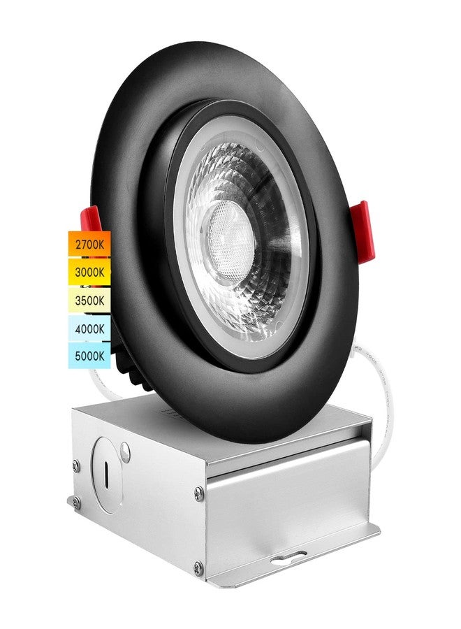 LUXRITE مصباح لوكسرايت LED غائر مقاس 4 بوصات مع صندوق توصيل، 11 واط (ما يعادل 75 واط)، 5 درجات حرارة لونية قابلة للاختيار من 2700 كلفن إلى 5000 كلفن، مصابيح LED كروية قابلة للتعديل والدوران، 1000 لومن، قابل للتعتيم، مقاوم للرطوبة، حاصل على شهادة ETL، أسود - Image 1
