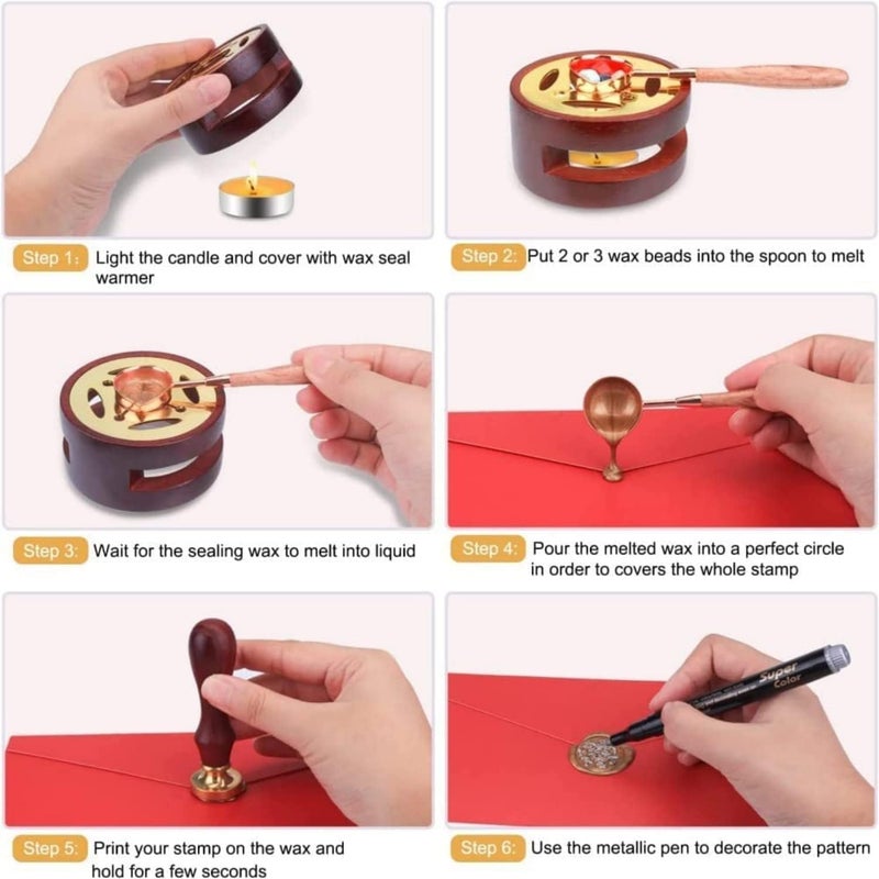 DMG TECH Sealing Wax Beads Kit, 600Pcs Diy Wax Seal Set Includes 24 Colors Wax Seal Beads Wax Warmer Wax Stamp, Envelopes Metallic Pen For Gifts, Letters, Crafts, Wedding Invitation And Decoration Sealing - Image 3