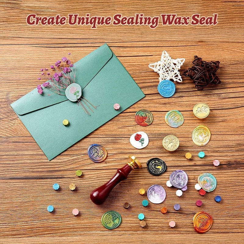 DMG TECH Sealing Wax Beads Kit, 600Pcs Diy Wax Seal Set Includes 24 Colors Wax Seal Beads Wax Warmer Wax Stamp, Envelopes Metallic Pen For Gifts, Letters, Crafts, Wedding Invitation And Decoration Sealing - Image 5