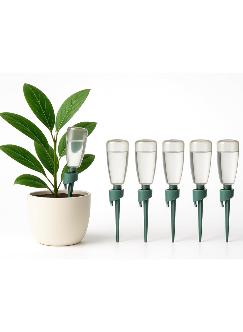 Arabest Premium Engineered, No-Leak, Adaptable Green Plant Watering Globes, 5 Pack Plant Stakes, Self Watering Spikes, Self Watering Planter Insert, Watering Bulbs for Indoor Plants, Vacation Plant Waterer - Image 1