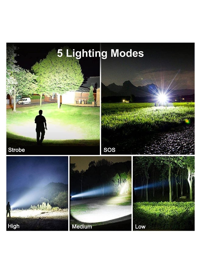 Rechargeable LED Glare Flashlight, High Lumens Flashlight, 5 Modes XHP70 Tactical Flashlight with Zoomable, Super Bright Waterproof Flashlights for Emergencies, Camping, Hiking - Image 2