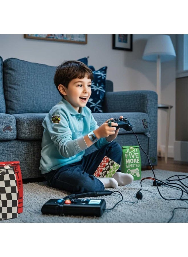 أديلي 110 قطعة هدايا حفلات أعياد ميلاد بتصميم ألعاب الفيديو لـ 12 ضيفاً، أكياس حفلات مع ملصقات، أساور سيليكون، دفتر صغير وميدالية مفاتيح - Image 4