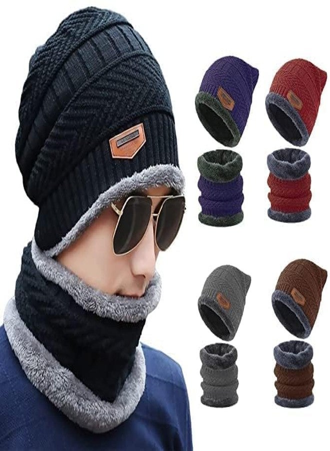 Saiyam Winter Cap & Muffler for Men & Women, Cap Hat Woolen Neck Warmer Scarf (Set 1,Multi-Color) - Image 1