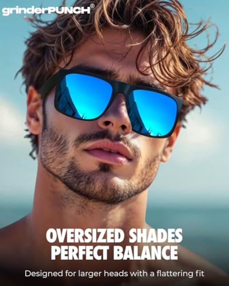 Grinderpunch Xl Polarized Men'S Oversized Sunglasses  Big Heads Wide Face Large Head Fit Sunglasses Sports Driving Fishing Extra Wide Blue Mirrored Lens - Image 2