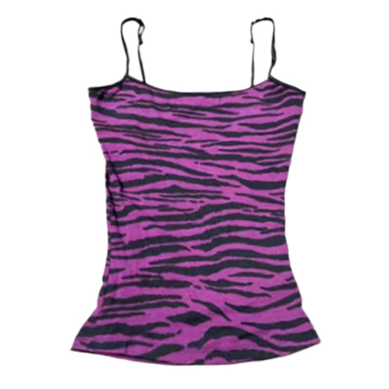 MANGMAO Striped Cropped Top Y2k Leopard Print Spaghetti Strap Tops Emo Grunge 2000 Cheetah Top Women Vintage Camisole (Medium,Purple Zebra) - Image 1