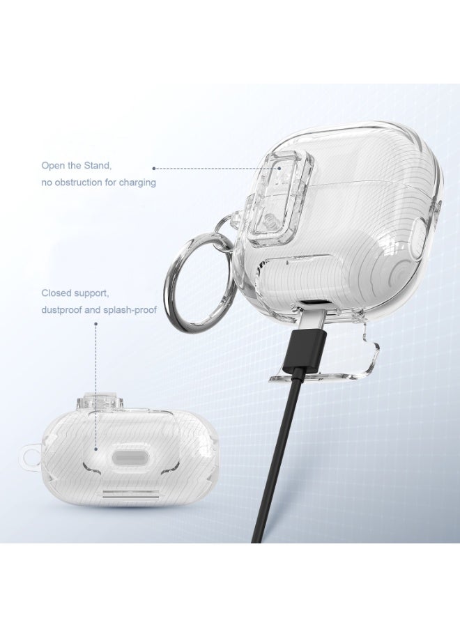 Soft Case for Huawei FreeClip 2, with Carabiner and Cleaning Kit, Lock Clip with Phone Stand, Clear Blue - Image 3