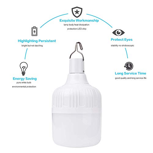 LETOUR Camping Lantern LETOUR Dimmable 8800mAh LED Light Bulb 5 Lighting Modes Rechargeable Hanging Tent Light 5000 Lumen Portable Emergency Lantern Power Failure Emergency Survival Kits Snowstorm - Image 2