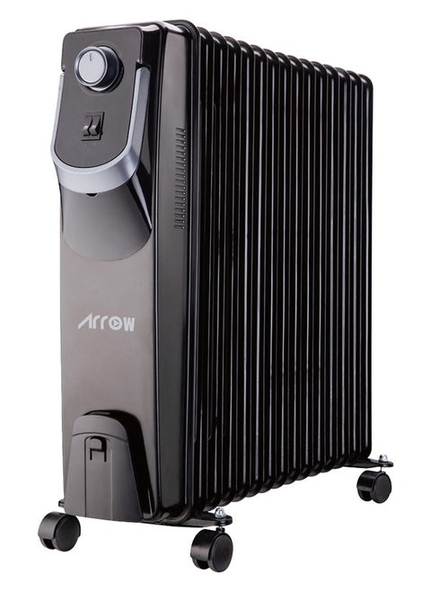 2500W Electric Oil Heater, 11 Fins | 3 Heat Settings | Adjustable Thermostat Control | Quiet Operation | Double Overheating Protection | Tip-Over Safety Switch | Model: RO-11OHSB