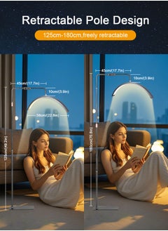 هومار كيت ضوء نصف قمر - مصباح أرضي LED لوصلات الرموش والرموش، والوشم، وأخصائيي التجميل، والمكتب، وغرفة المعيشة، والعمل، والجمال، والعناية بالبشرة، والرموش، والحواجب والقراءة - ضوء بارد/دافئ، ارتفاع وزاوية قابلة للتعديل، مع حامل هاتف أسود  - Image 2