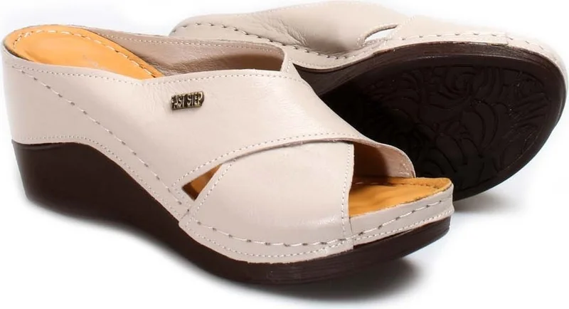 Fast Step Genuine Leather Women Wedge Heel Slippers 972ZA1003