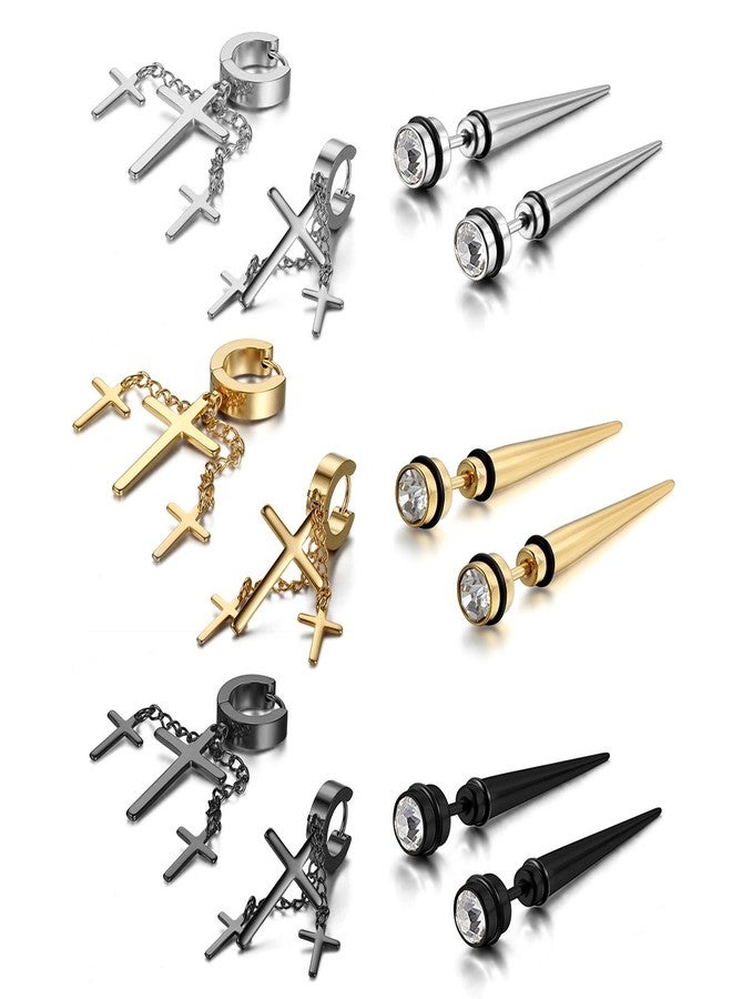 Aroncent 12 Pcs Women Cross Stud Earring Set Stainless Steel Zircon Ear Stud Pin Screw Back - Image 1