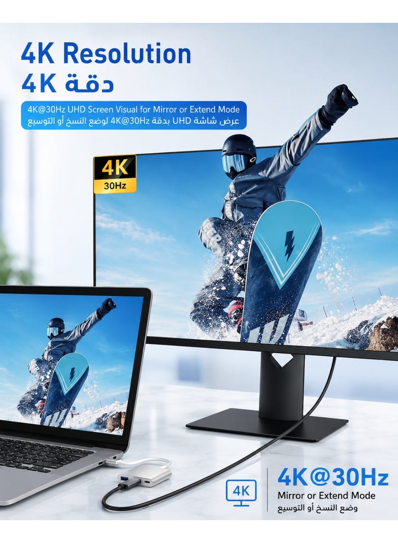 SIGood 4K USB-C to HDMI Adapter with USB 3.0 Port and 100W PD Charging Compatible with MacBook iPad Pro Surface Dell HP Silver for Home Office and Outdoor Use - Image 3