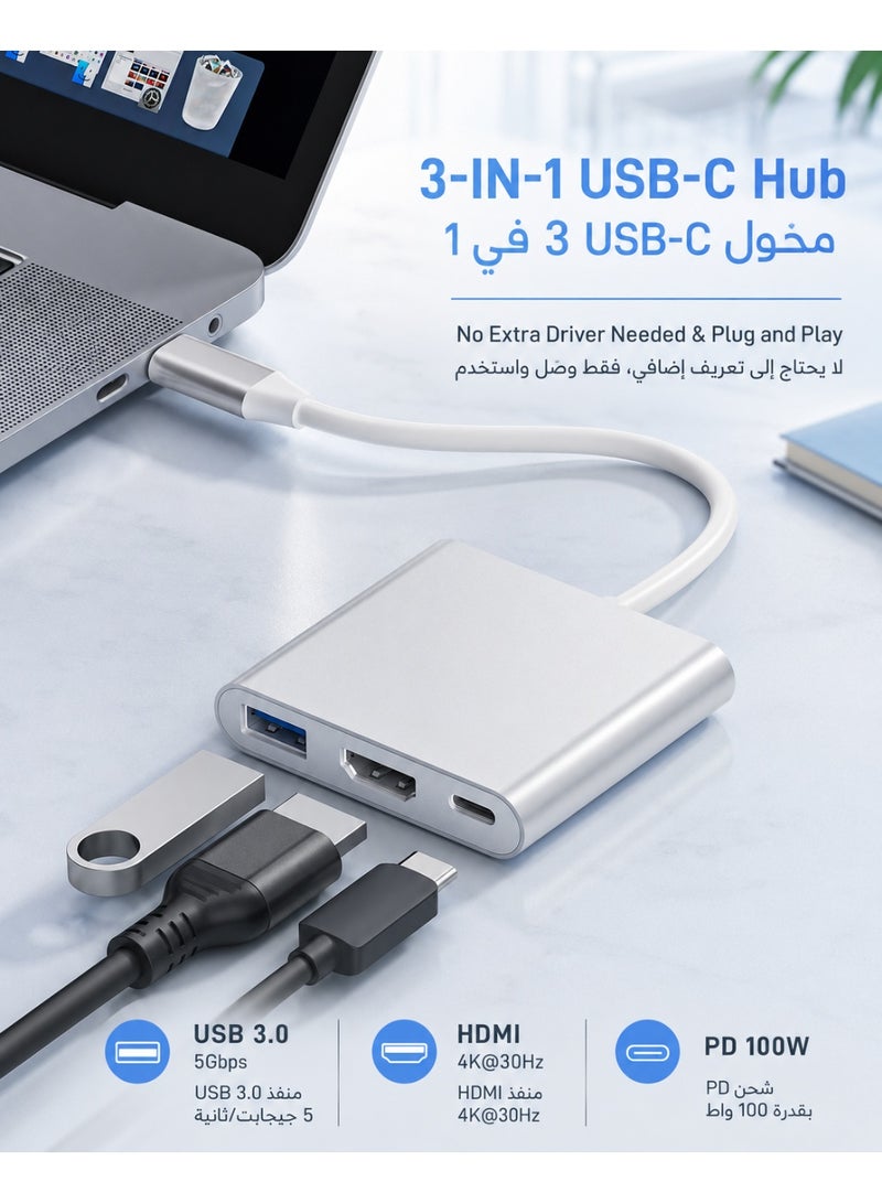 SIGood 4K USB-C to HDMI Adapter with USB 3.0 Port and 100W PD Charging Compatible with MacBook iPad Pro Surface Dell HP Silver for Home Office and Outdoor Use - Image 2