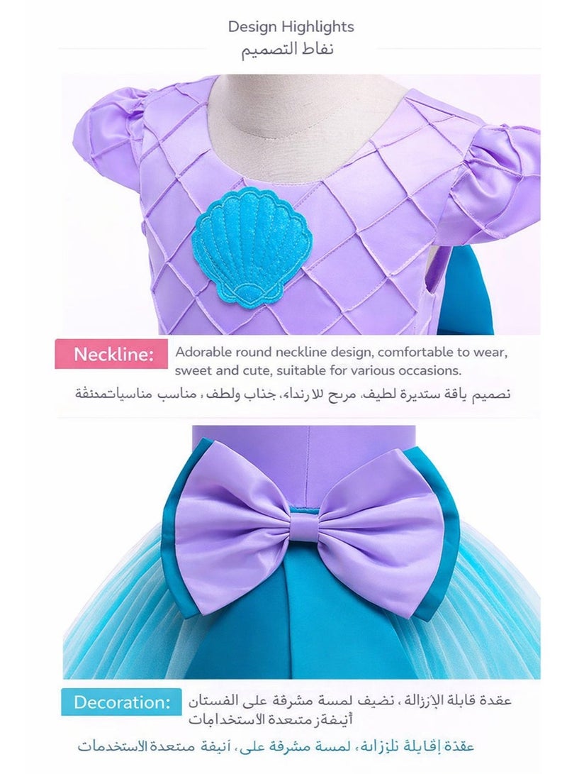 فستان أميرة حورية البحر مضيء للأطفال مع إضاءة LED – فستان تول مع شعر مستعار وتاج وعصا سحرية للحفلات وأعياد الميلاد - Image 4