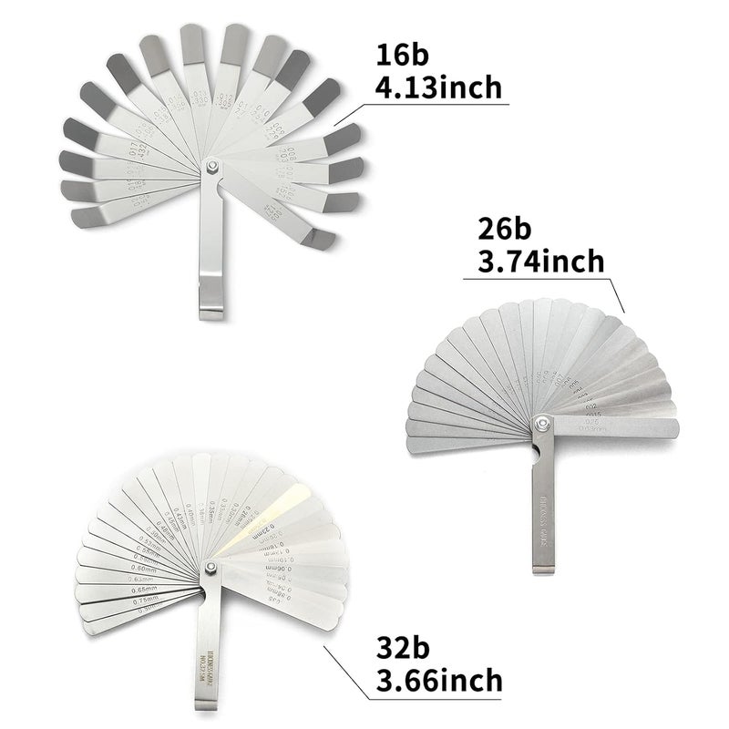 Young4us 2 Pack Feeler Gauge with 32/26 Blades and 1 Pack Offset Feeler Gauge with 16 Blades - Stainless Steel Feeler Gauge Dual Marked Metric and Imperial Gap Measuring Tool for Automotive Repair - Image 2