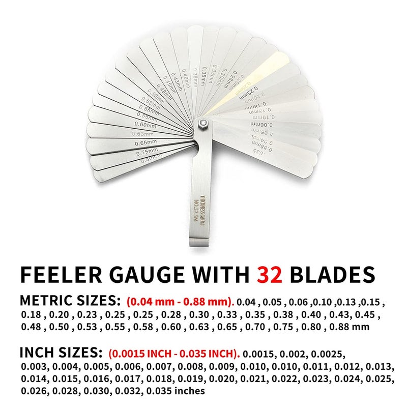 Young4us 2 Pack Feeler Gauge with 32/26 Blades and 1 Pack Offset Feeler Gauge with 16 Blades - Stainless Steel Feeler Gauge Dual Marked Metric and Imperial Gap Measuring Tool for Automotive Repair - Image 3