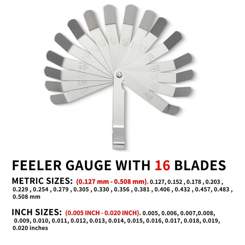 Young4us 2 Pack Feeler Gauge with 32/26 Blades and 1 Pack Offset Feeler Gauge with 16 Blades - Stainless Steel Feeler Gauge Dual Marked Metric and Imperial Gap Measuring Tool for Automotive Repair - Image 5