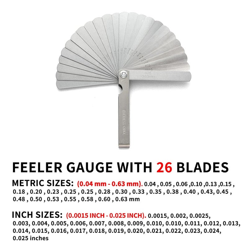 Young4us 2 Pack Feeler Gauge with 32/26 Blades and 1 Pack Offset Feeler Gauge with 16 Blades - Stainless Steel Feeler Gauge Dual Marked Metric and Imperial Gap Measuring Tool for Automotive Repair - Image 4