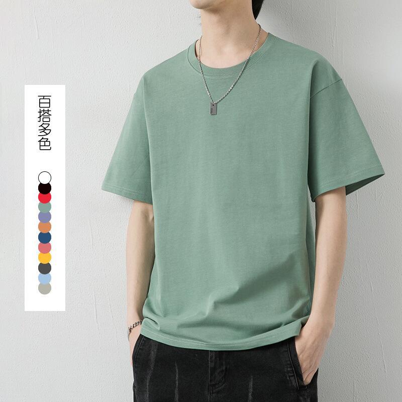 Cotton Short-sleeved T-shirt Men's Summer New Youth Simple Solid Color Base Shirt Fashionable Ins All-match Loose Top - Image 2