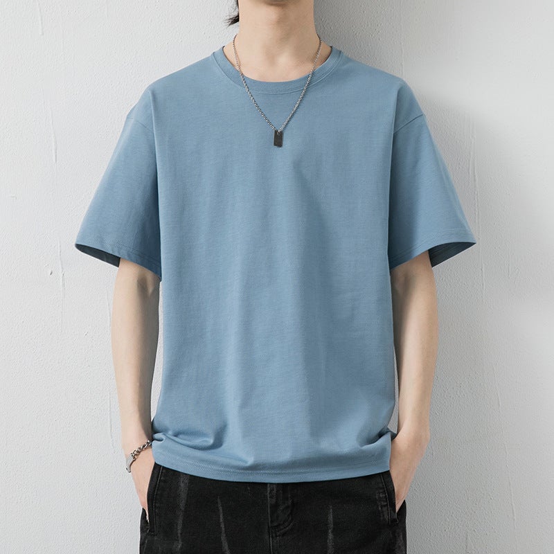 Cotton Short-sleeved T-shirt Men's Summer New Youth Simple Solid Color Base Shirt Fashionable Ins All-match Loose Top - Image 3
