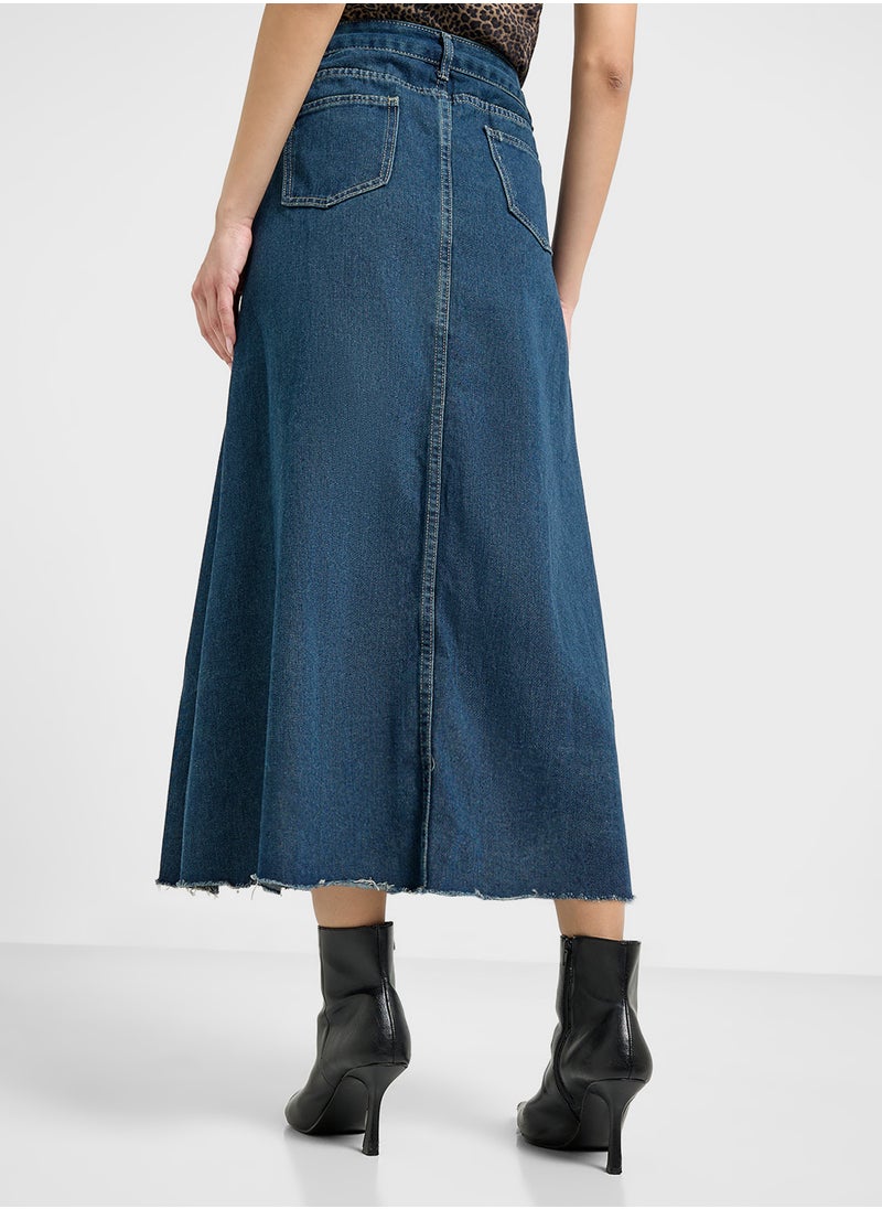 Ginger - Denim A Line Skirt With Slit - Image 1